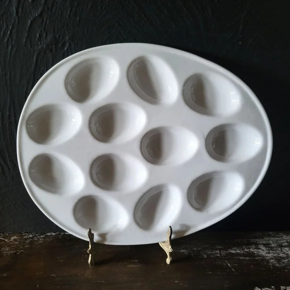 Sur La Table Porcelain Egg Platter, Egg-Shaped Deviled Egg Platter, Easter Eggs
